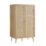 Rattan Double Wardrobe with 1 Drawer, Natural - Image 11