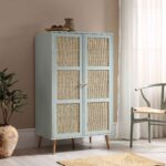 Rattan Compact Double Wardrobe, Mint Green - Image 9