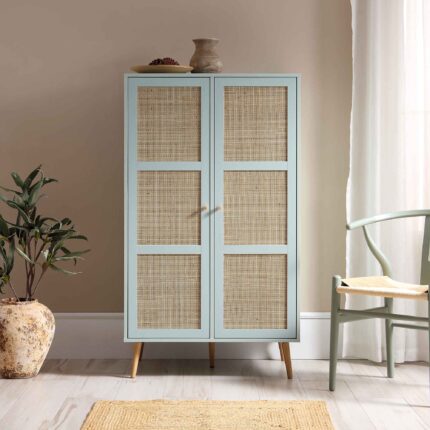 Rattan Compact Double Wardrobe, Mint Green