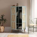 Rattan Compact Double Wardrobe, Mint Green - Image 8