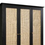 Rattan Triple Wardrobe with 2 Drawers, Black - Image 9