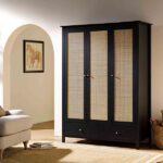 Rattan Triple Wardrobe with 2 Drawers, Black - Image 8