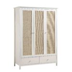 Rattan Triple Wardrobe with 2 Drawers, White - Image 4