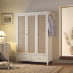 Rattan Triple Wardrobe with 2 Drawers, White