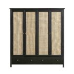 Rattan 4-Door Wardrobe with 2 Drawers, Black - Image 7