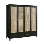 Rattan 4-Door Wardrobe with 2 Drawers, Black - Image 3