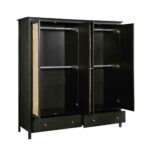 Rattan 4-Door Wardrobe with 2 Drawers, Black - Image 4