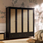 Rattan 4-Door Wardrobe with 2 Drawers, Black