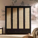 Rattan 4-Door Wardrobe with 2 Drawers, Black - Image 10