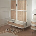 Curved Rattan Double Wardrobe, White - Image 2