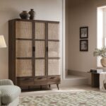 Curved Rattan Triple Wardrobe, Walnut - Image 9