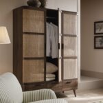 Curved Rattan Triple Wardrobe, Walnut - Image 6