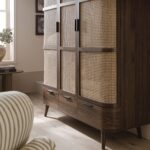 Curved Rattan Triple Wardrobe, Walnut - Image 7