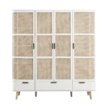 Curved Rattan 4-Door Wardrobe, White - Image 2