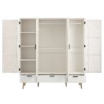 Curved Rattan 4-Door Wardrobe, White - Image 7