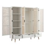 Curved Rattan 4-Door Wardrobe, White - Image 8
