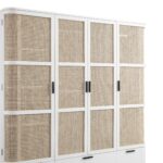 Curved Rattan 4-Door Wardrobe, White - Image 16