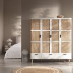 Curved Rattan 4-Door Wardrobe, White