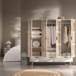 Curved Rattan 4-Door Wardrobe, White - Image 13