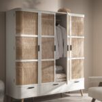 Curved Rattan 4-Door Wardrobe, White - Image 11