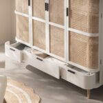 Curved Rattan 4-Door Wardrobe, White - Image 4