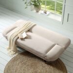 Woven Fabric Buttoned Ottoman with Small Double Fold-Out Bed - Image 2