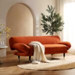 Rust Velvet Compact 2-Seater Convertible Sofa Bed - Image 10