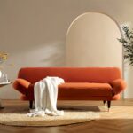 Rust Velvet Compact 2-Seater Convertible Sofa Bed