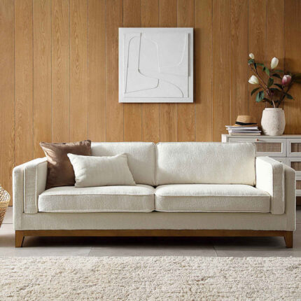 LuxeBoucle 3-Seater Sofa in Elegant Beige Fabric
