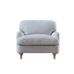 Blue Striped Linen-Blend 1-Seater Sofa – Stylish Single Seater for Modern Homes - Image 3