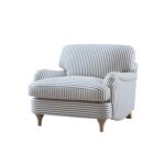 Blue Striped Linen-Blend 1-Seater Sofa – Stylish Single Seater for Modern Homes - Image 4