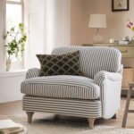 Blue Striped Linen-Blend 1-Seater Sofa – Stylish Single Seater for Modern Homes - Image 2