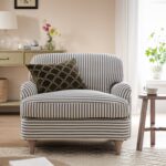 Blue Striped Linen-Blend 1-Seater Sofa – Stylish Single Seater for Modern Homes