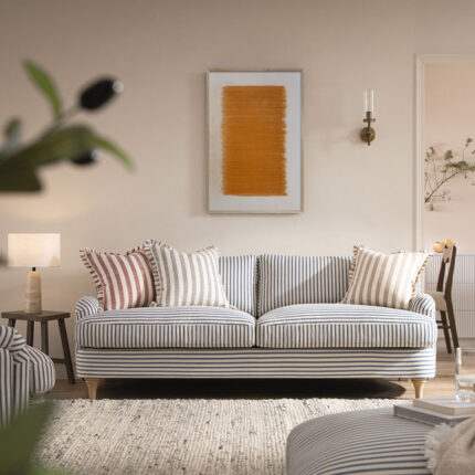 LineaWeave 3-Seater Sofa in Blue Striped Linen Blend