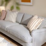 LineaWeave 3-Seater Sofa in Blue Striped Linen Blend - Image 9
