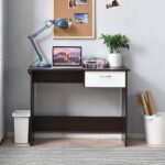 Walnut & White Computer Desk with Drawer – Modern Home Office Study Table
