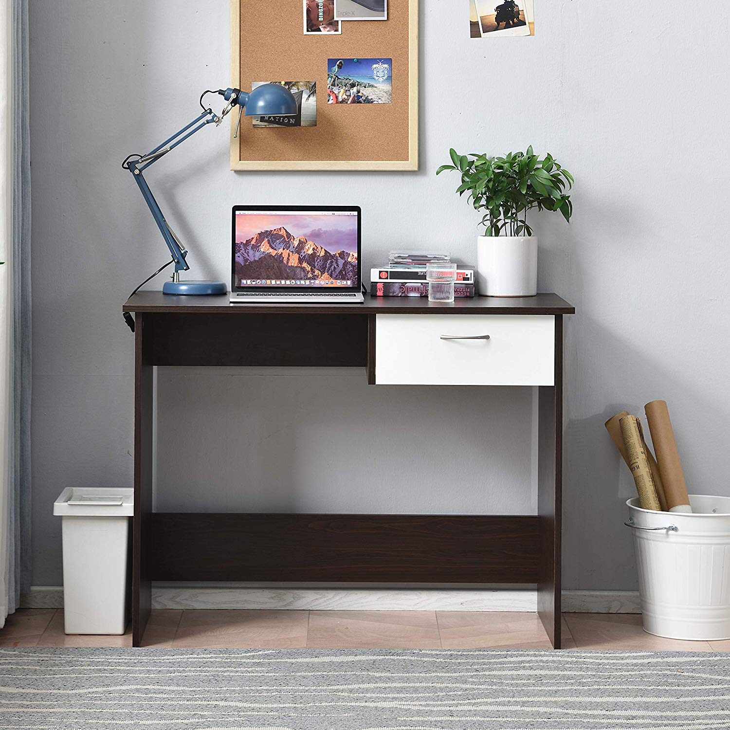 NOA-46-WALNUTWHITE_main Walnut & White Computer Desk with Drawer – Modern Home Office Study Table - Image 1