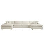 Modular U-Shape Sofa, 6-Piece Set in Beige Linen Blend