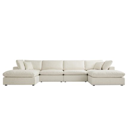 Modular U-Shape Sofa, 6-Piece Set in Beige Linen Blend