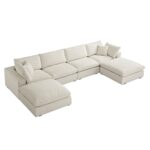 Modular U-Shape Sofa, 6-Piece Set in Beige Linen Blend - Image 4