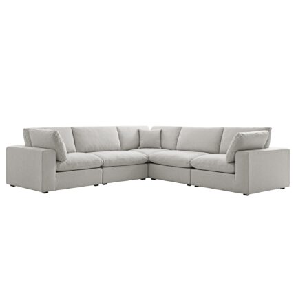 5-Piece Modular Corner Sofa in Light Grey Linen Blend
