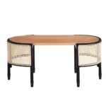 Cane Rattan & Solid Wood Oval Coffee Table - Image 4