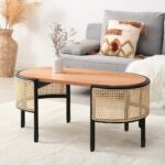Cane Rattan & Solid Wood Oval Coffee Table - Image 2