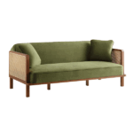 Walnut Frame Cane Sofa Bed with Moss Green Velvet Upholstery for Elegant Indian Homes - Image 4