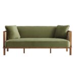 Walnut Frame Cane Sofa Bed with Moss Green Velvet Upholstery for Elegant Indian Homes - Image 5