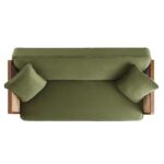 Walnut Frame Cane Sofa Bed with Moss Green Velvet Upholstery for Elegant Indian Homes - Image 9