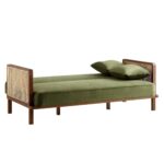 Walnut Frame Cane Sofa Bed with Moss Green Velvet Upholstery for Elegant Indian Homes - Image 11