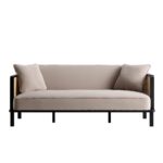 Cane Sofa Bed, Taupe Velvet with Black Solid Wood Frame - Image 4