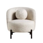 Soft Beige Linen-Blend Armchair with Decorative Ball Cushion for Home Comfort Seating - Image 7