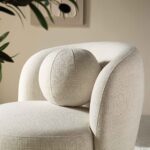 Soft Beige Linen-Blend Armchair with Decorative Ball Cushion for Home Comfort Seating - Image 8